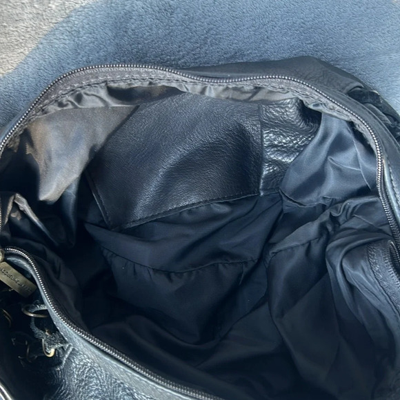 JACQUELINE JARROT Black Leather w Woven Suede & Metal Ring Accents Shoulder Bag - Picture 8 of 12